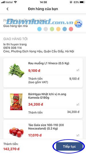 Thông tin chi tiết đơn hàng trên VinID