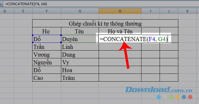 Nhập cú pháp nối chuỗi ký tự thông thường