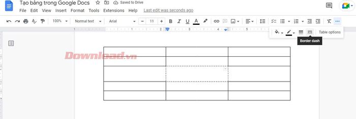 Định dạng đường viền trong bảng Google Docs