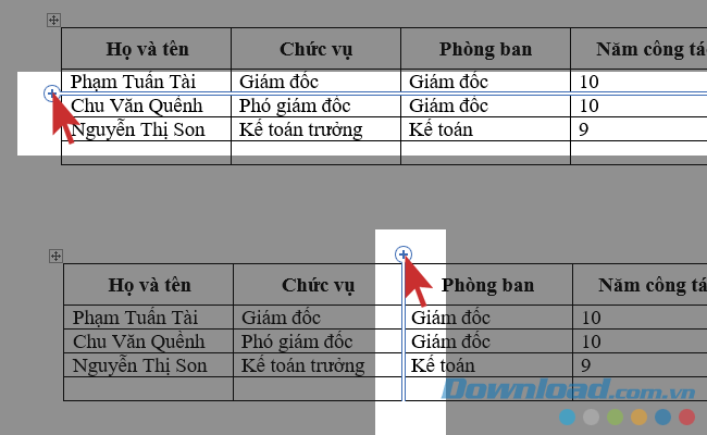 Thêm dòng hoặc cột vào bảng Word