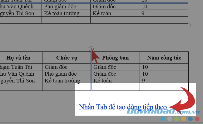 Nhấn Tab để thêm dòng mới vào bảng trong Word 2019