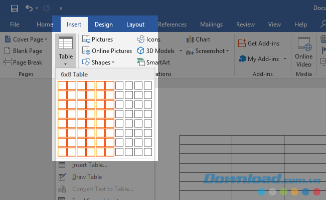 Thêm bảng vào Microsoft Word