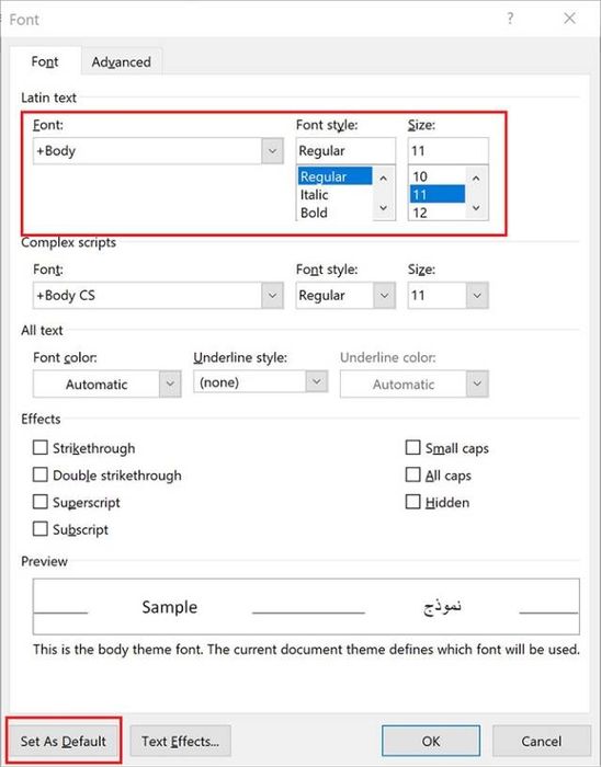 Đổi font mặc định trong Word