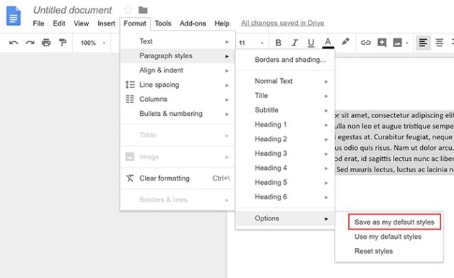 Kiểu chữ mặc định của Google Docs