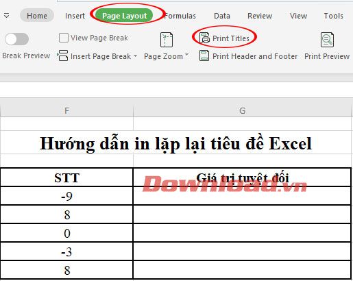 Cấu hình lặp lại tiêu đề trong Excel