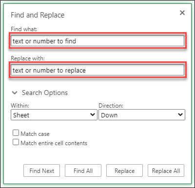 Tìm và thay đổi dữ liệu trong Excel Online