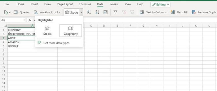 Geography trong Microsoft Excel