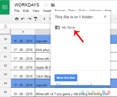 Sao chép dữ liệu từ Google Docs sang Google Drive