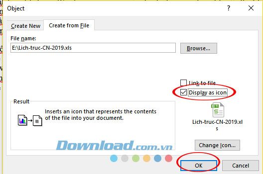 Hiển thị biểu tượng của file trên Word