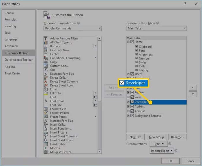 Tạo checkbox trên Excel