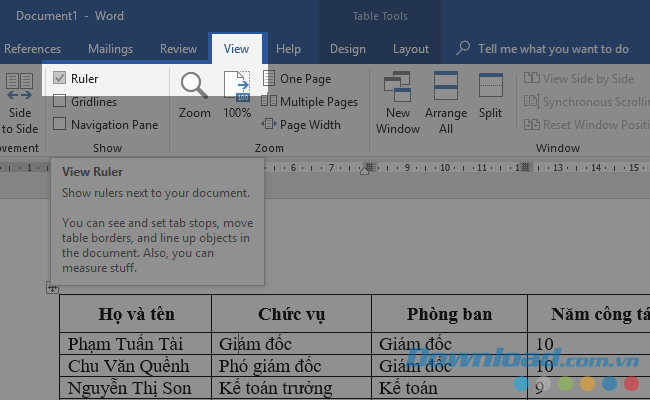 Bật thước kẻ trong Microsoft Word