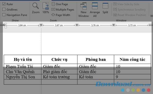 Kéo độ rộng của cột và dòng trong bảng Word