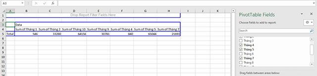 Nhấn vào công cụ thống kê PivotTable