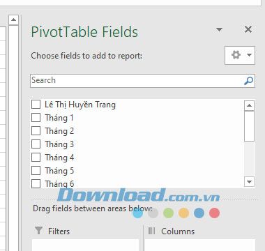 Nhấn vào công cụ thống kê PivotTable