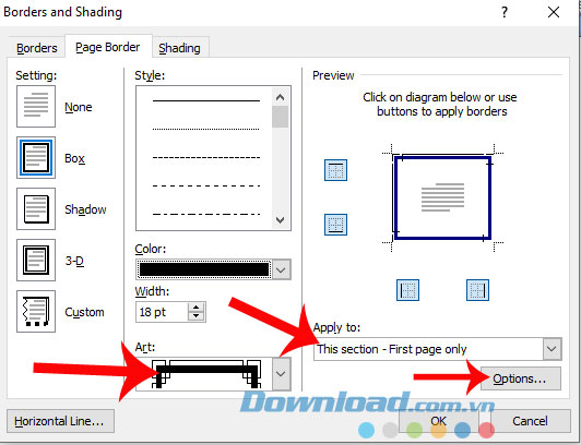 Chọn Kiểu Khung Viền Và Nhấn Nút Tùy Chọn