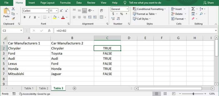 Xác định các giá trị đúng và sai trong Excel