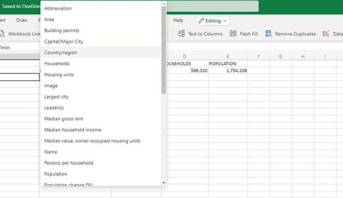 Chọn kiểu dữ liệu địa lý trên Microsoft Excel