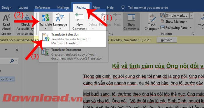 Chọn Dịch đoạn văn bản