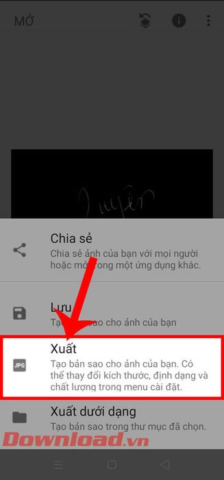 Chạm vào mục Xuất