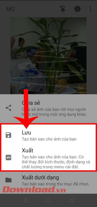 Nhấn vào mục Lưu hoặc Xuất