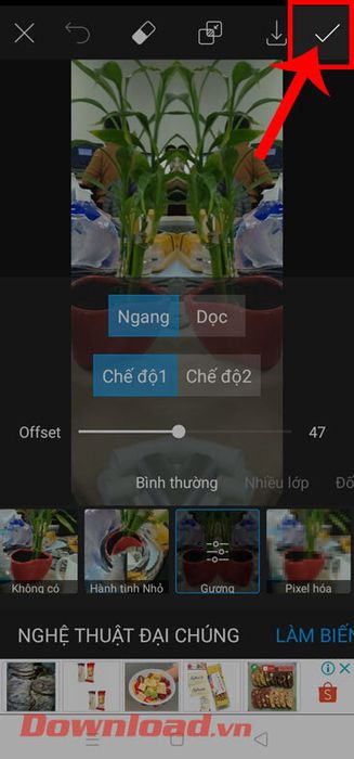 Nhấn vào biểu tượng dấu tick