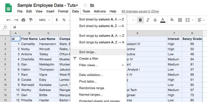 Phân loại dữ liệu bằng công cụ tiện ích có sẵn trên Google Sheets