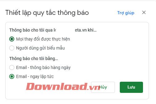 Cài đặt quy tắc thông báo cho các thay đổi