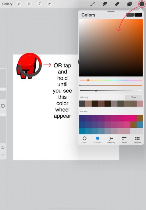 Chọn màu để tô trong Procreate