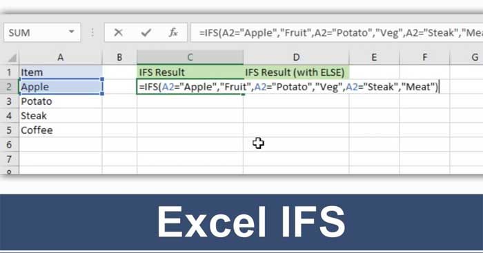 Cách sử dụng hàm IFS trong Excel