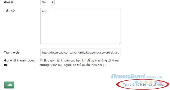 Chạm vào tạm thời vô hiệu hóa tài khoản