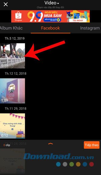 Chọn video cần chỉnh sửa