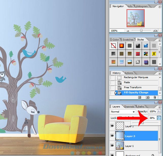 Giảm độ trong suốt của layer