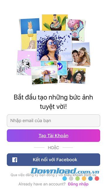 Tạo tài khoản PicsArt trên điện thoại