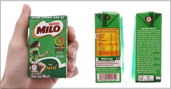 Lốc 4 hộp sữa lúa mạch Nestlé Milo 115 ml