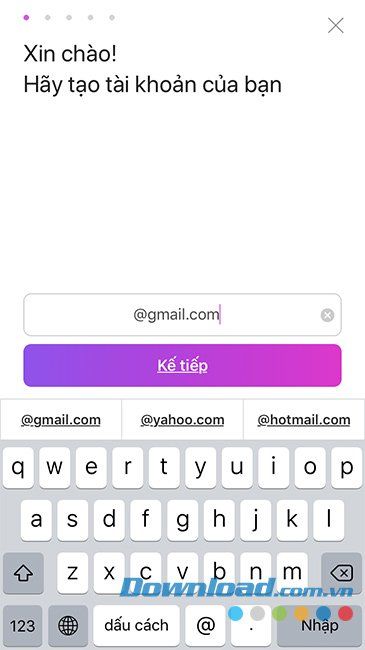 Nhập địa chỉ email để tạo tài khoản