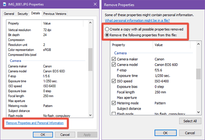 Xóa dữ liệu EXIF trên Windows 10