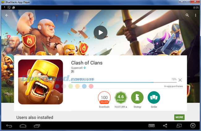 Chờ một lát để BlueStacks tải trò chơi Clash of Clans về máy