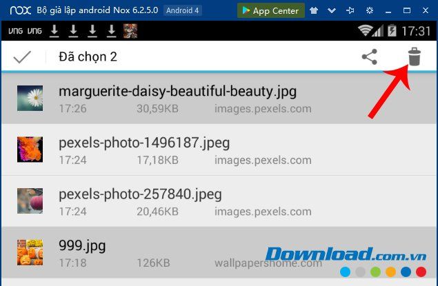 Chọn xóa ảnh trên Nox
