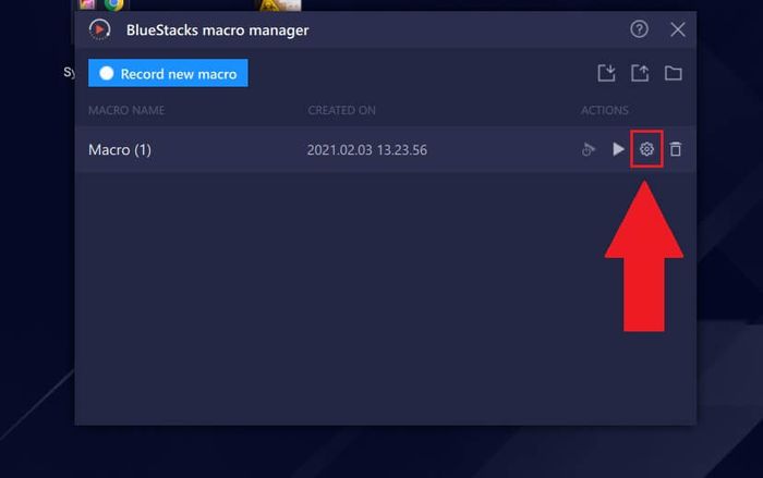 Menu cài đặt cho macro trên BlueStacks 5