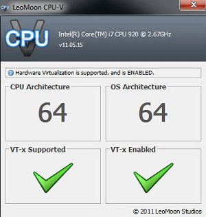 LeoMoon CPU-V kiểm tra hỗ trợ VT trên máy tính