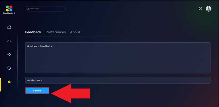 Viết điều bạn muốn gửi tới nhà phát hành của BlueStacks X