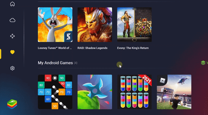 Tùy Chọn Mở Trò Chơi Android trên BlueStacks X