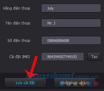 Lưu lại thiết lập