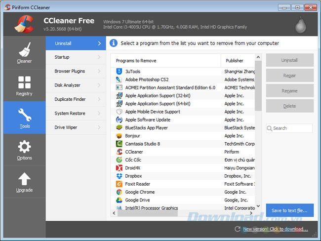 Sử dụng CCleaner để quét