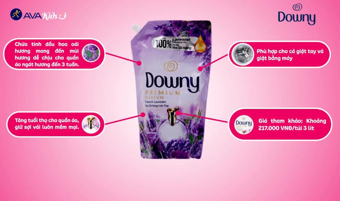 Nước xả Downy Premium Parfum hương hoa oải hương dung tích 3 lít giúp làm mềm mại vải mỗi lần giặt