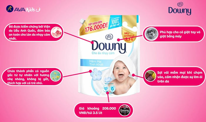 Nước xả Downy Mềm Mại Tinh Khiết dung tích 3.5 lít với hương thơm nhẹ nhàng.