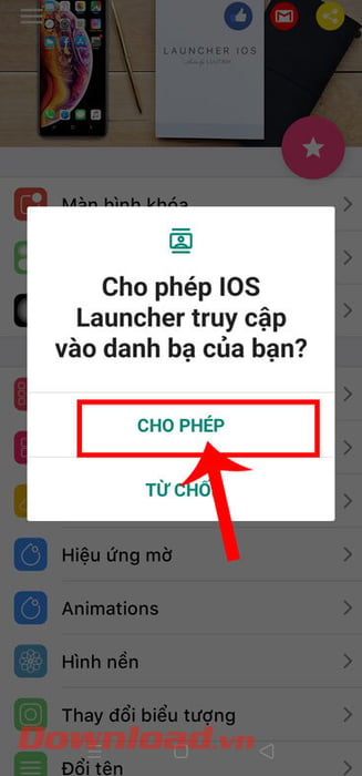 Bấm vào nút Cho phép