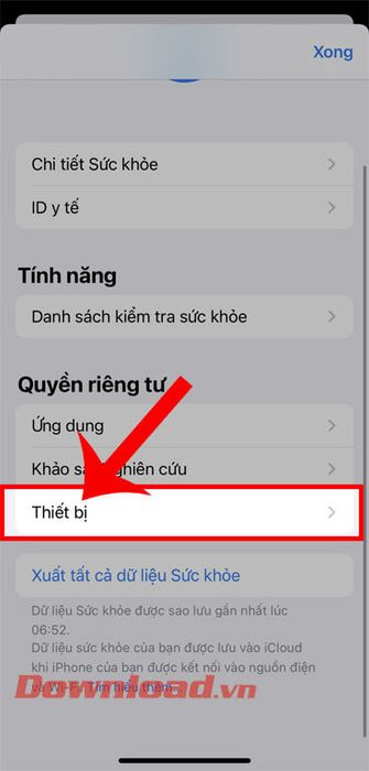 Nhấn vào mục Thiết bị