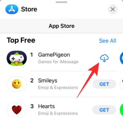 Chạm vào nút Tải về để tải GamePigeon từ App Store