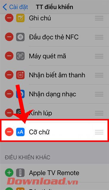 Chạm và giữ vào Cỡ chữ